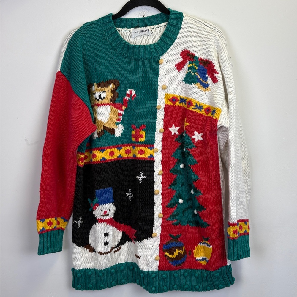 Vintage Yarnworks Colorful Christmas Sweater with Festive Design/ Size L-XL